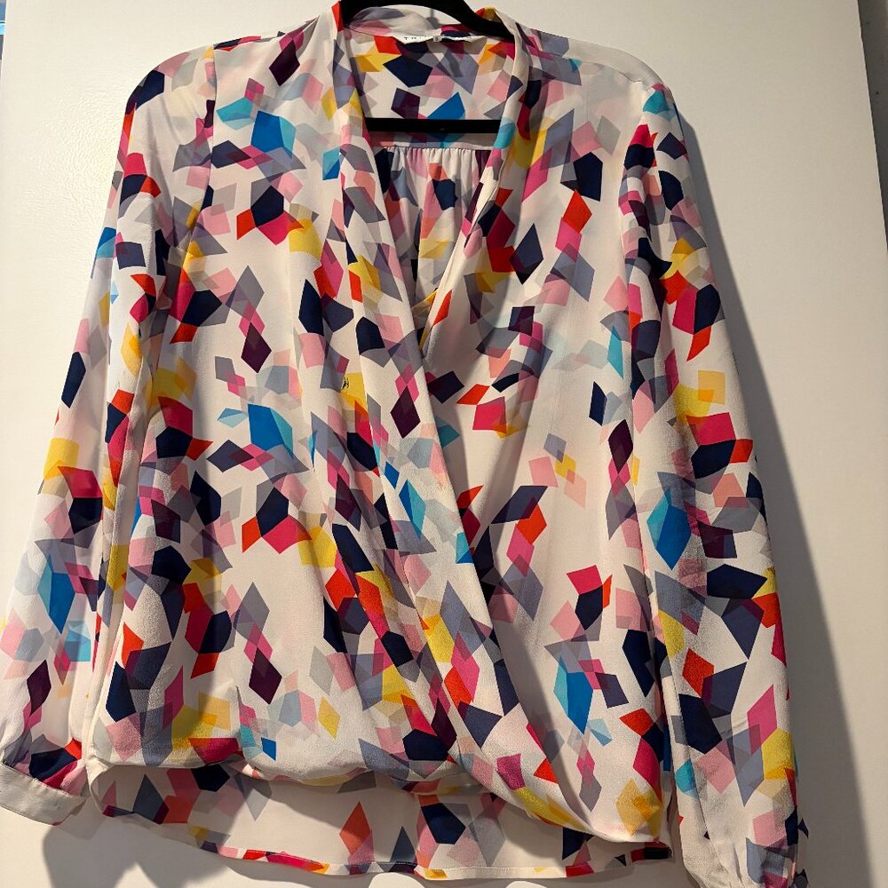 Fun, multi-color Trina Turk long sleeve blouse